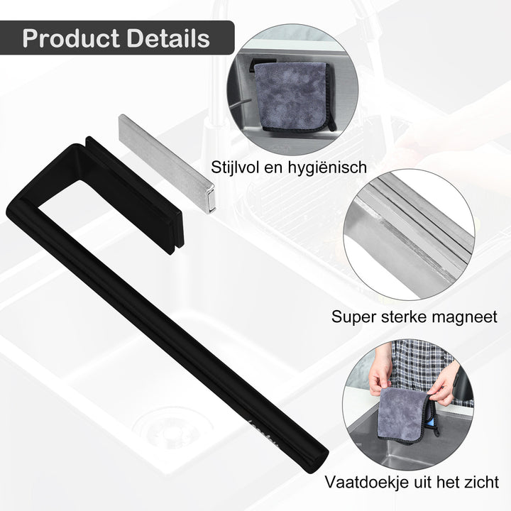 Vaatdoekhouder Magnetisch – RVS – Zwart
