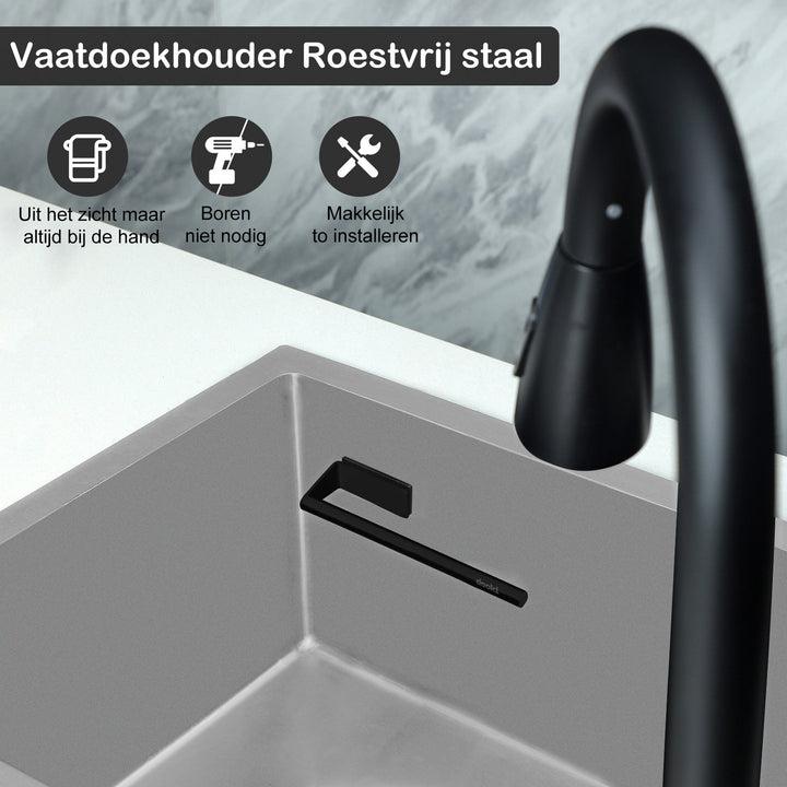 Vaatdoekhouder Magnetisch – RVS – Zwart
