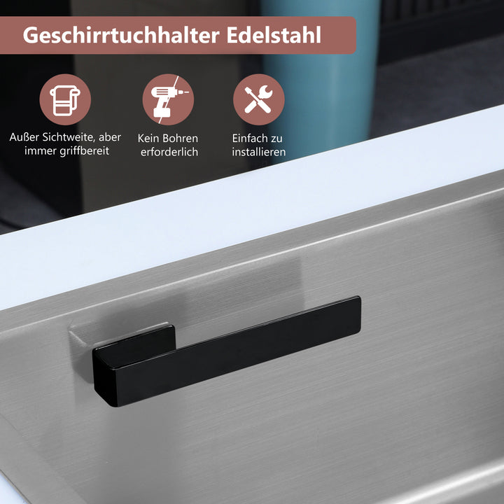 Spültuchhalter aus Edelstahl – Starker Klebestreifen – Schwartz