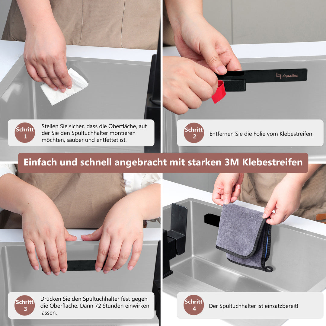 Spültuchhalter aus Edelstahl – Starker Klebestreifen – Schwartz
