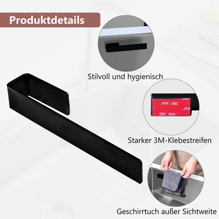 Spültuchhalter aus Edelstahl – Starker Klebestreifen – Schwartz