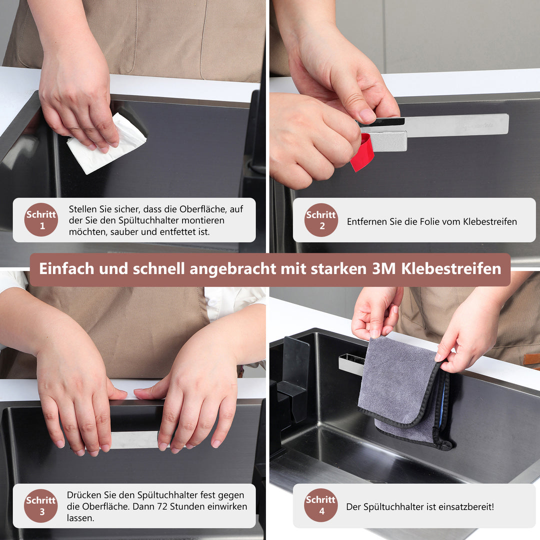 Spültuchhalter aus Edelstahl – Starker Klebestreifen – Silber