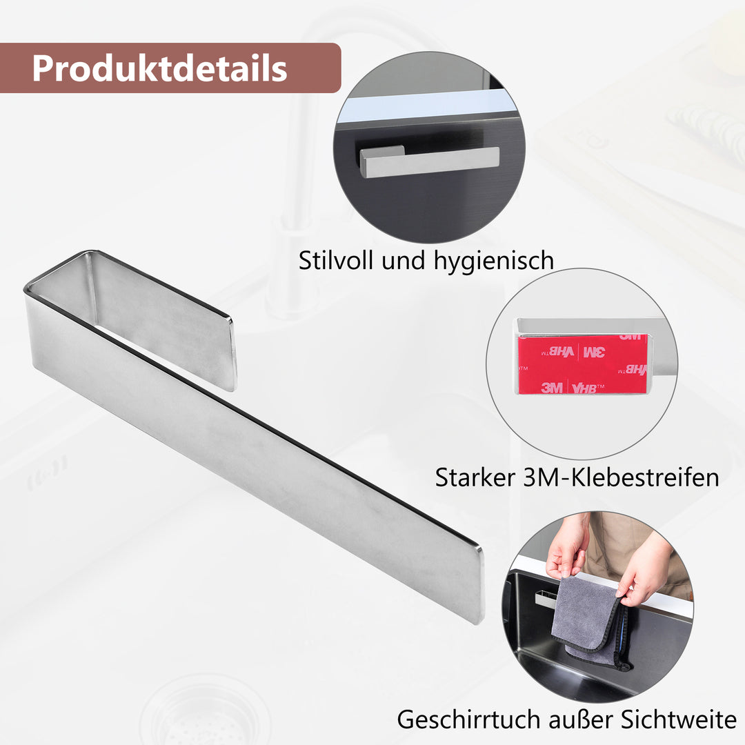 Spültuchhalter aus Edelstahl – Starker Klebestreifen – Silber
