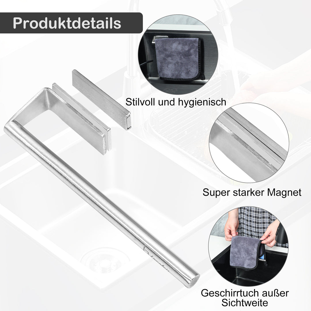 Magnetischer Spültuchhalter für Spülbecken Edelstahl Silber